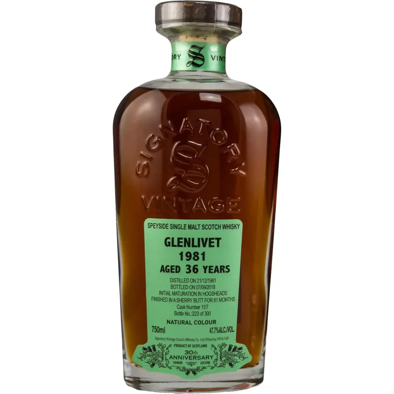 Glenlivet 36 Years Old 1981 30th Anniversary + 2 Gläser Signatory Vintage 75cl 11 1