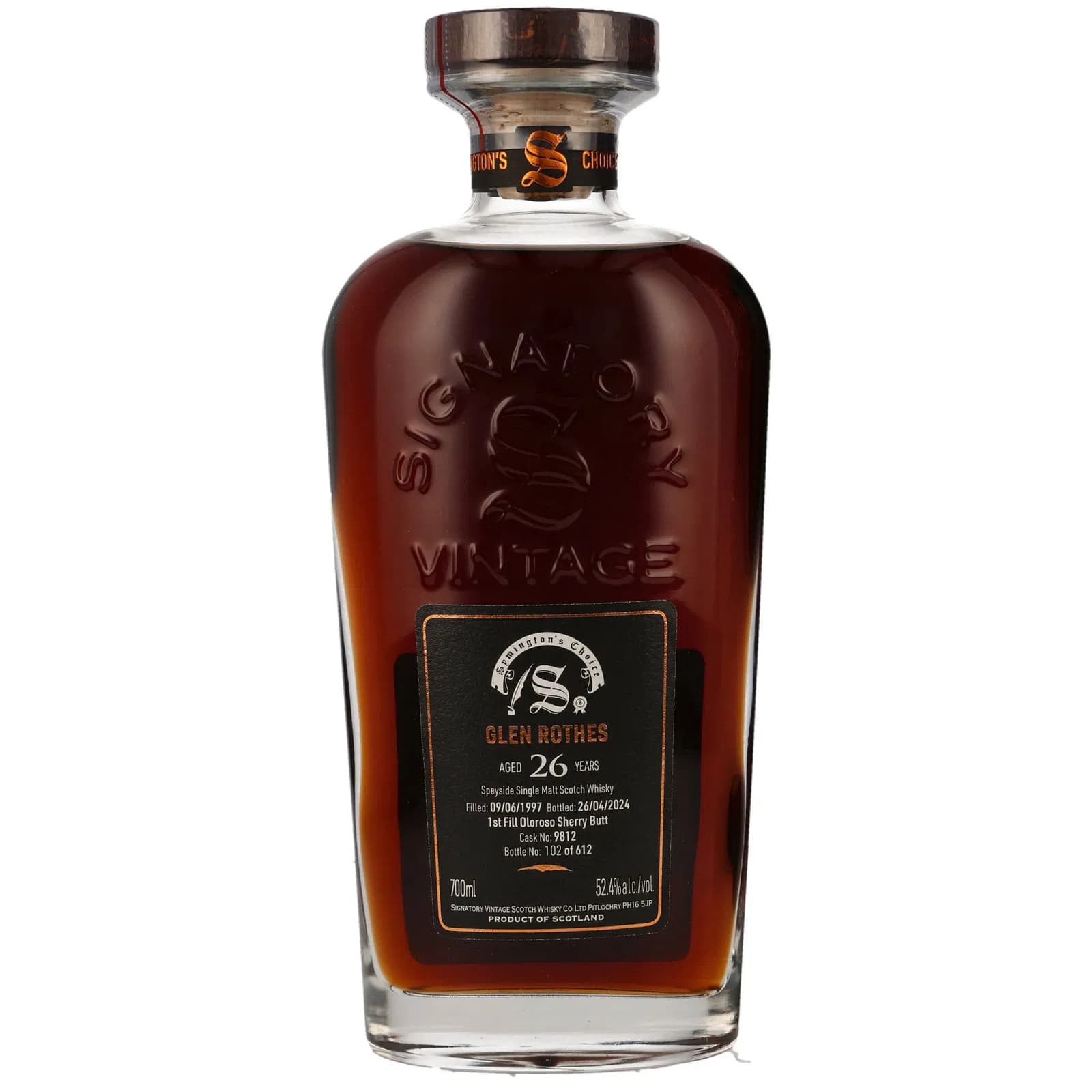 Glenrothes 26 Years Old 1997 First Fill Oloroso Sherry Butt Cask Signatory Vintage 9812
