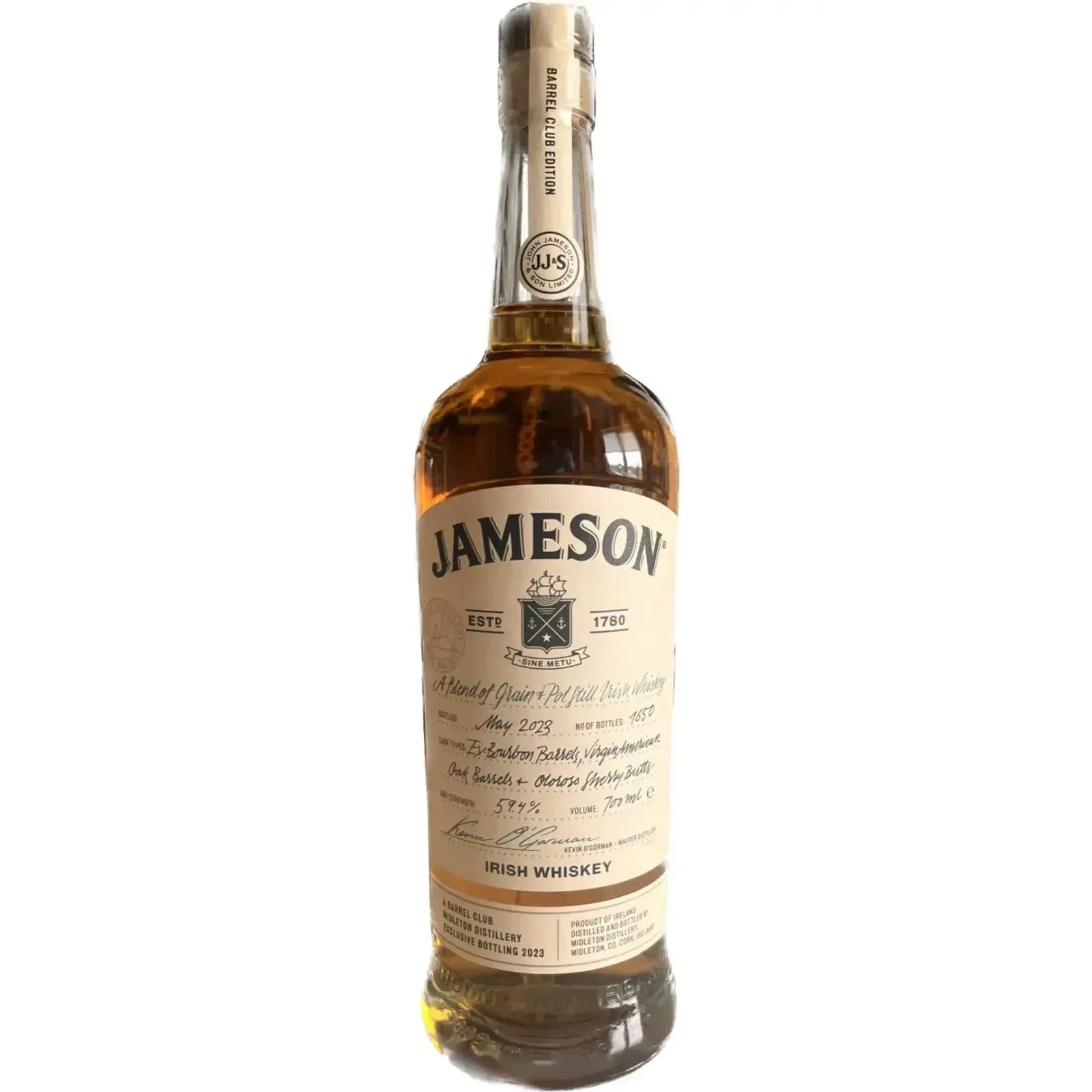 Jameson A Blend Of Grain Potstill Irish Whiskey Barrel Club Edition