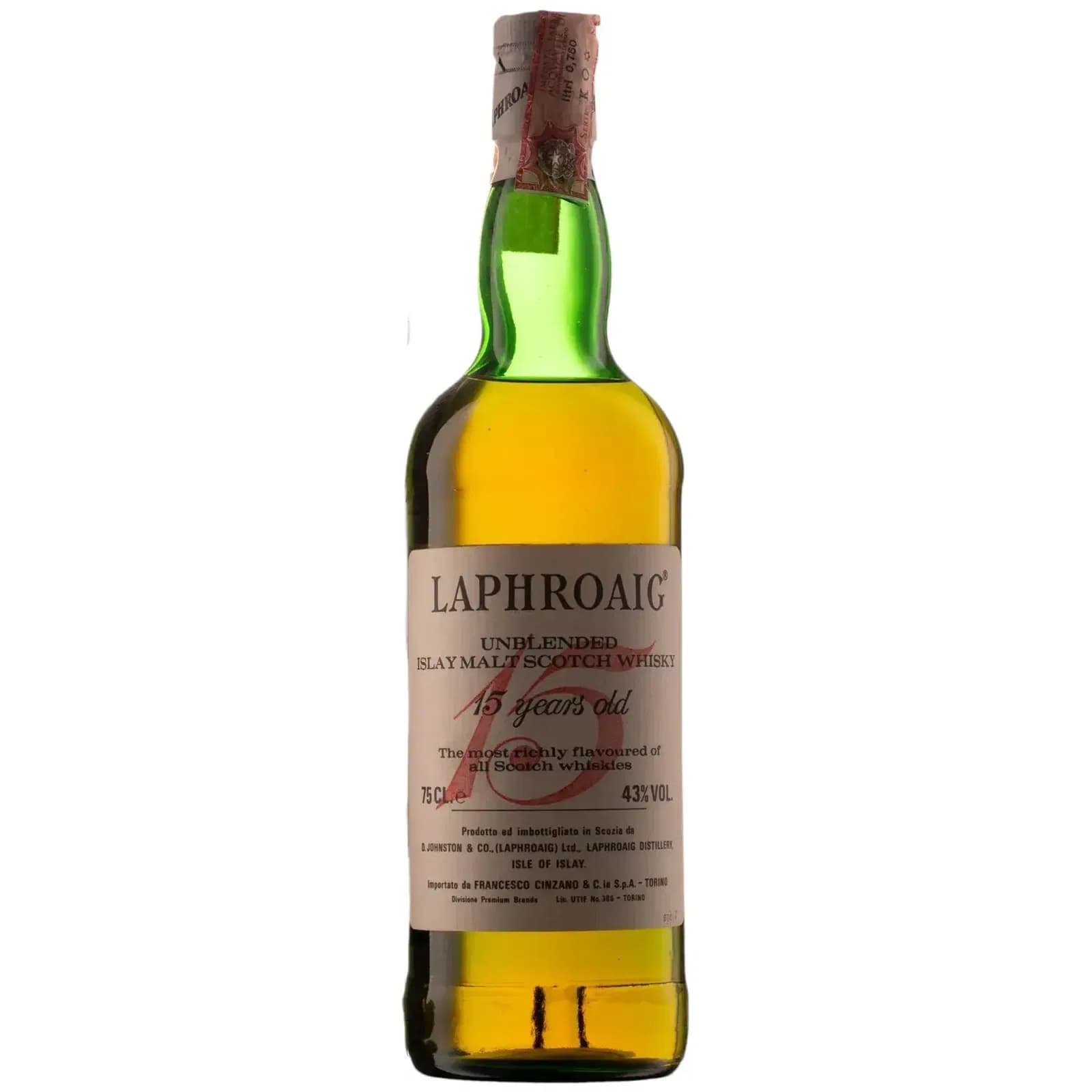 Laphroaig 15 Years Old Unblended Islay Malt Scotch Whisky 75cl