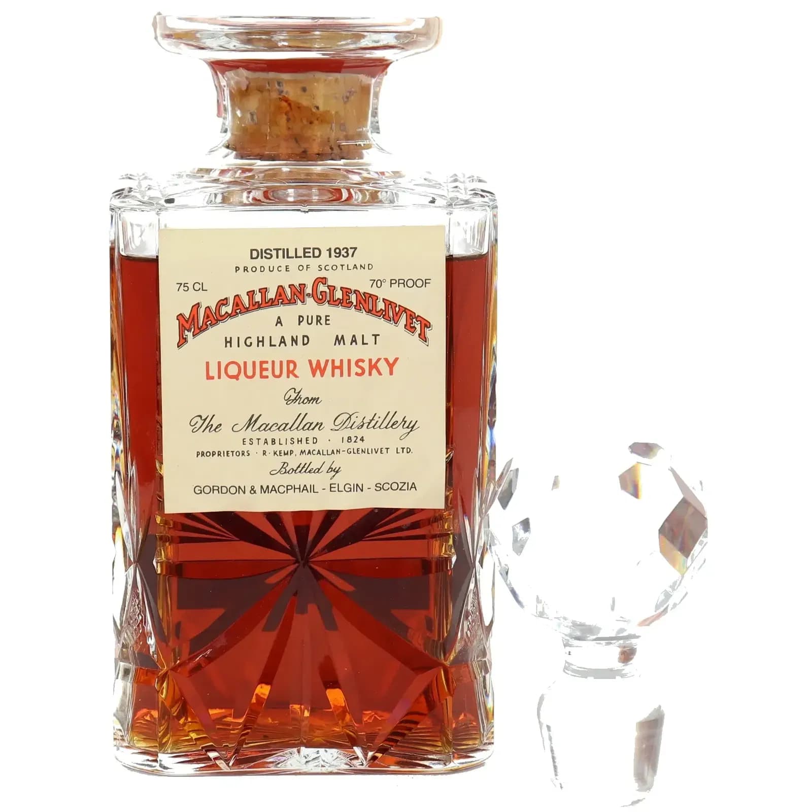 Macallan Glenlivet 1937 A Pure Highland Malt - Crystal Decanter Gordon & MacPhail
