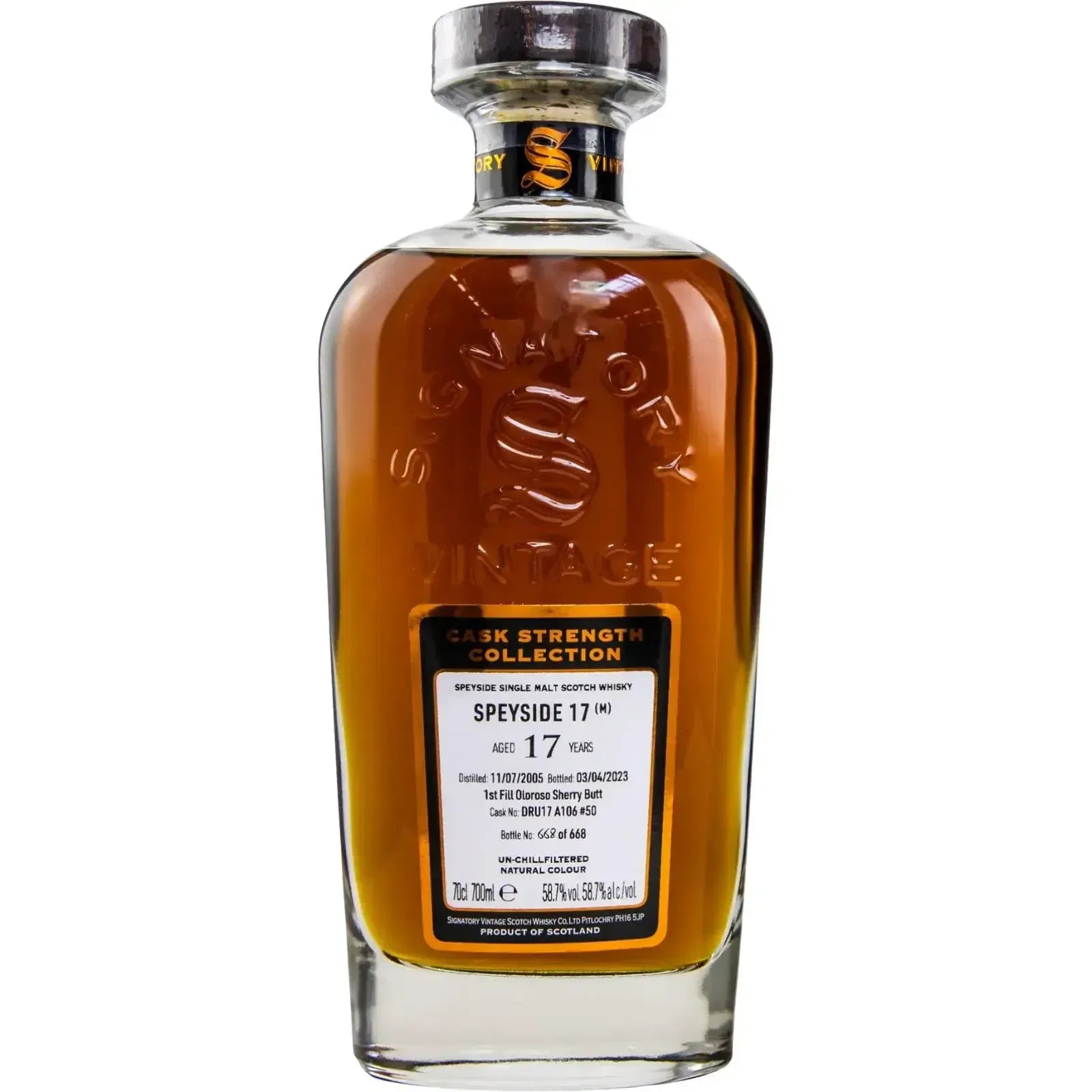 Speyside 17 Years Old 2005 Cask Strength Collection Signatory Vintage DRU17/A106#50
