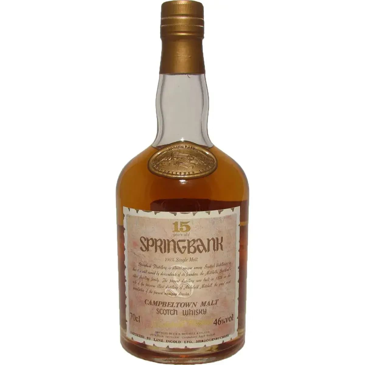Springbank 15 Years Old Round Dumpy - Parchment Style Label