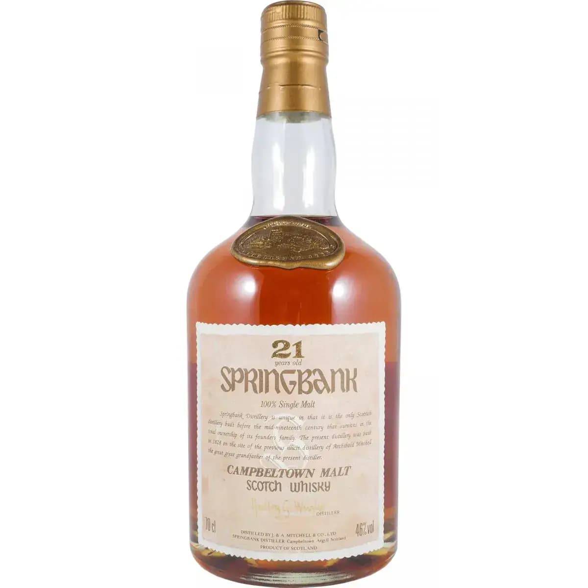 Springbank 21 Years Old Hedley G Wright Round Dumpy - Parchment Style Label