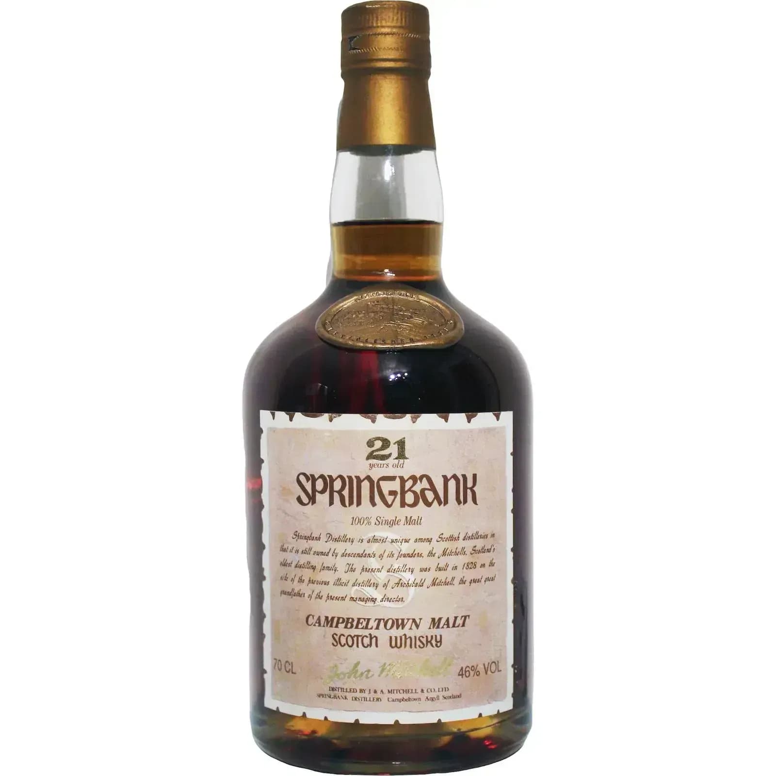 Springbank 21 Years Old John Mitchell Round Dumpy - Parchment Style Label