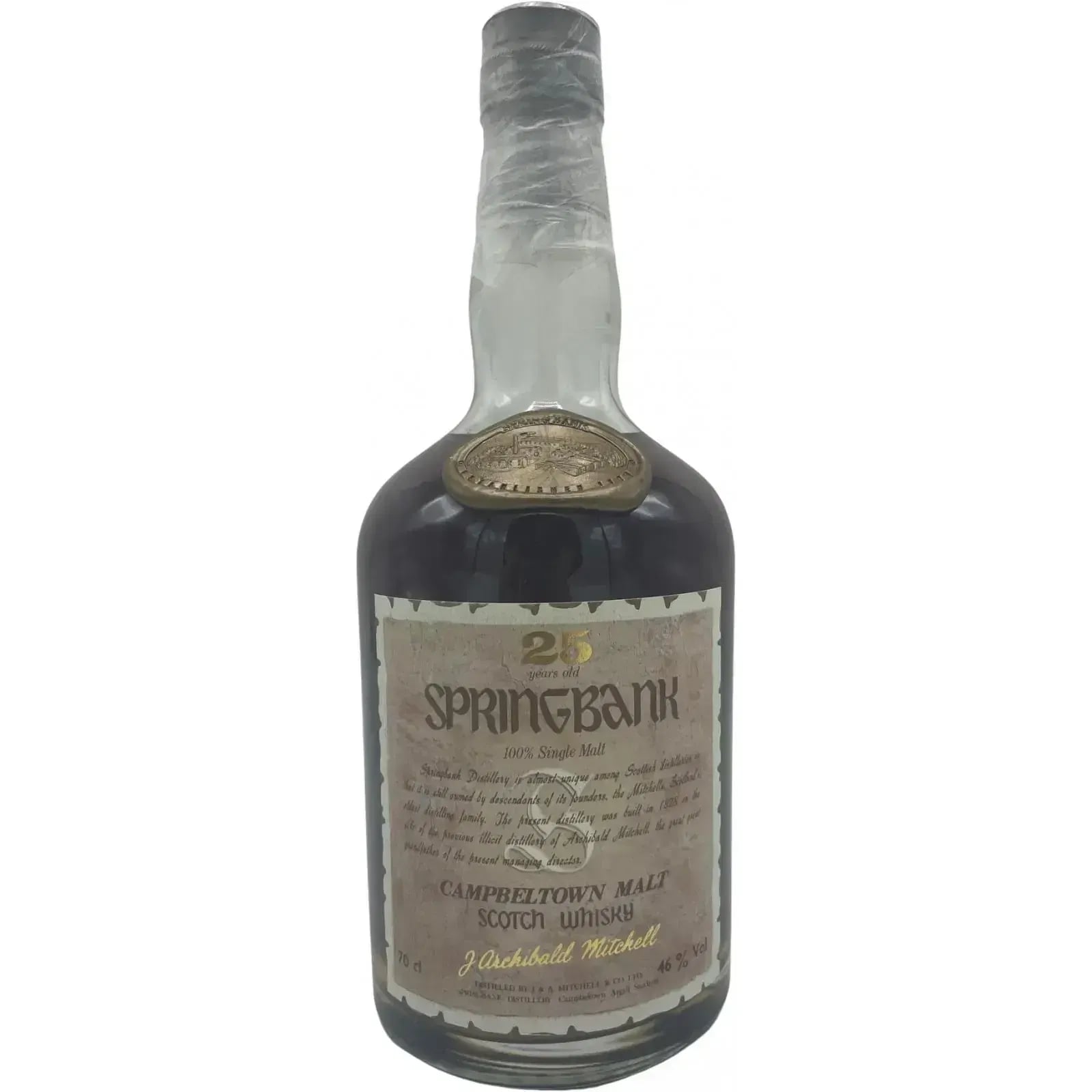 Springbank 25 Years Old Archibald Mitchell Round Dumpy - Parchment Style Label