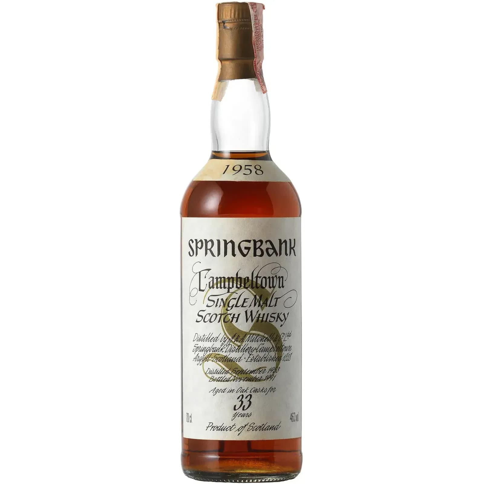 Springbank 33 Years Old 1958 White Label Big Golden S