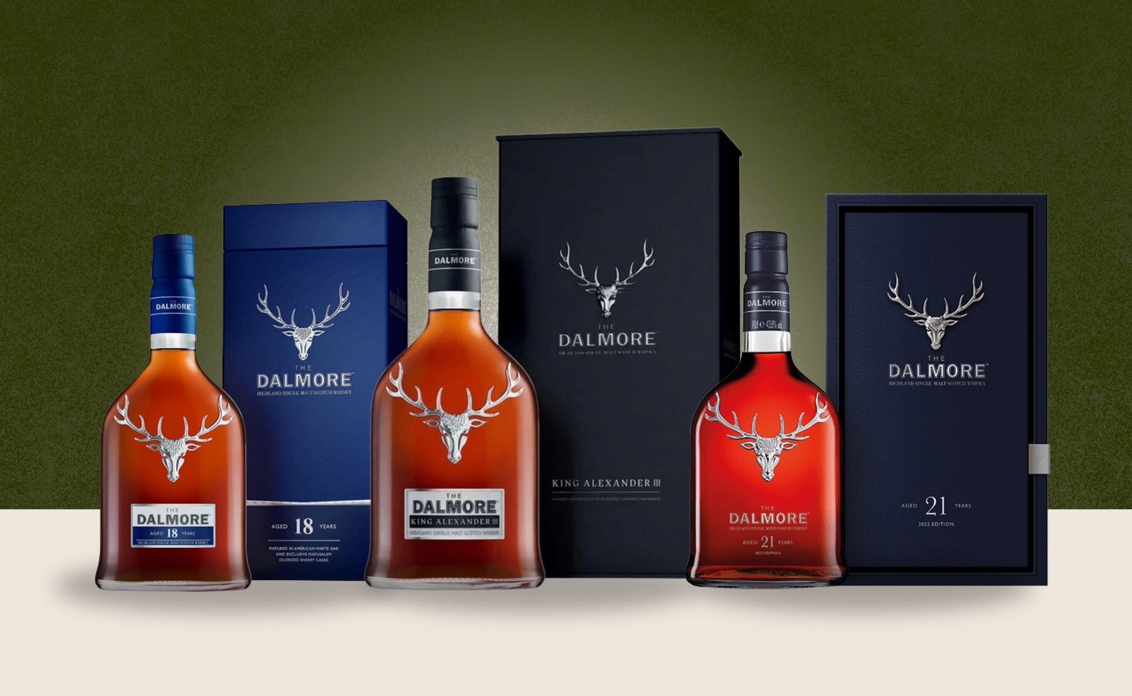 La evolución del whisky Dalmore y tres botellas de whisky escocés Dalmore