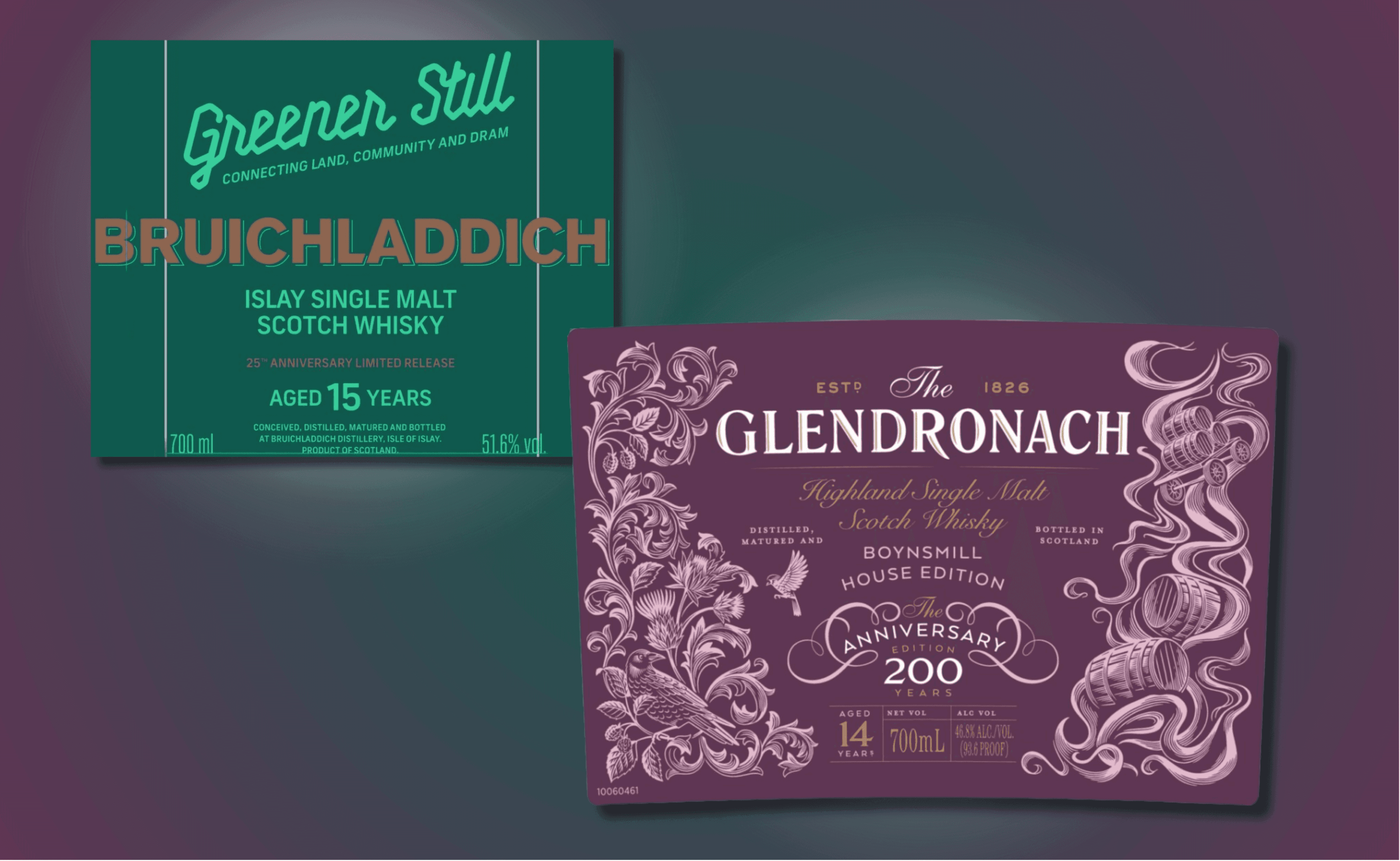 Jubiläumsabfüllungen: Bruichladdich Greener Still 15 Jahre & Glendronach Boynsmill 14 Jahre