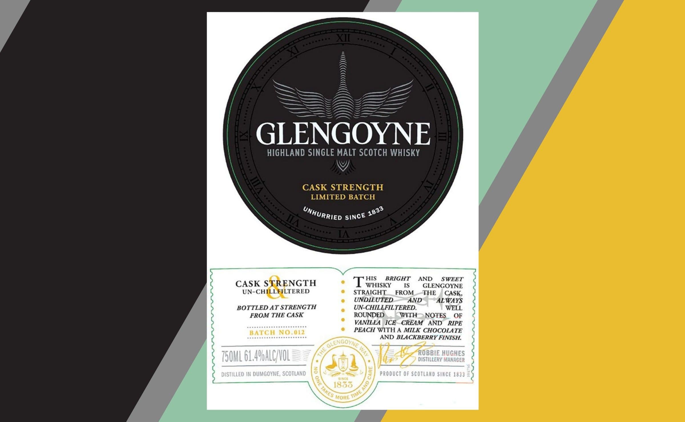 Etikett des Glengoyne Cask Strength Batch No. 012 mit Glengoyne-Logo und Batch-Nummer