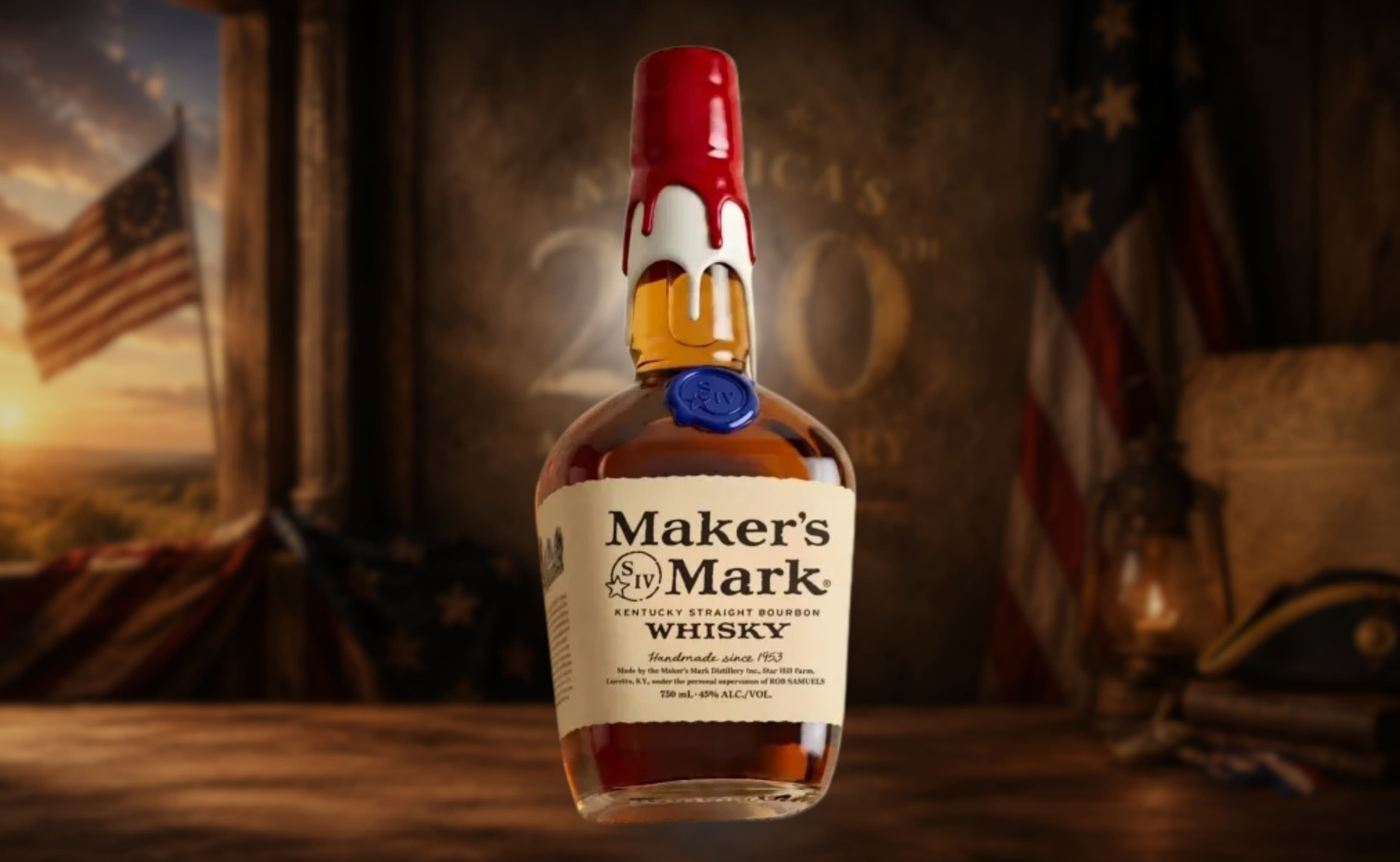 Maker's Mark 250° Anniversario Bourbon Onora i Veterani con Cera Tri-Colore