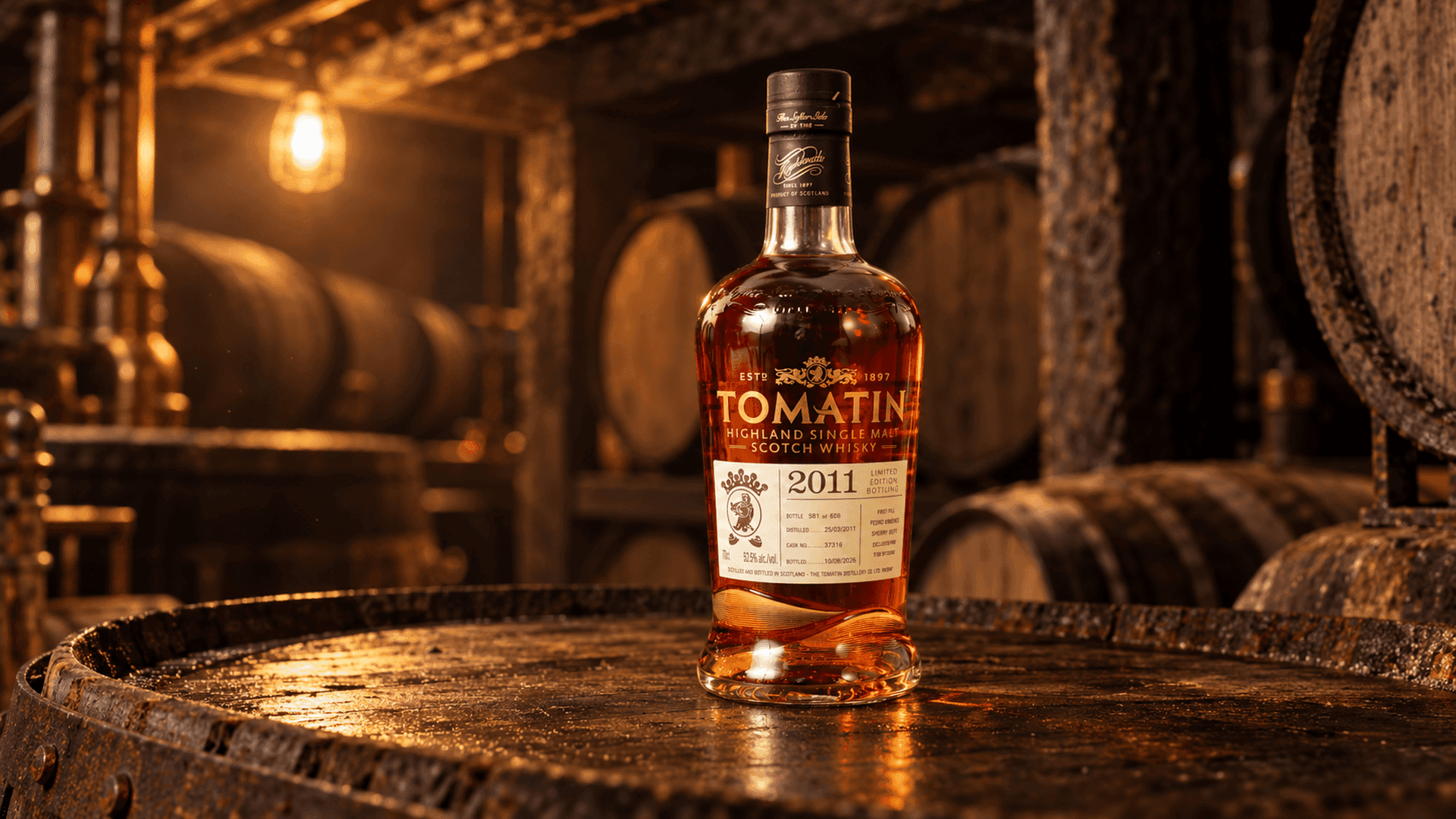 Tomatin 2011 Single Cask Flasche mit dunkelgrüner Verpackung